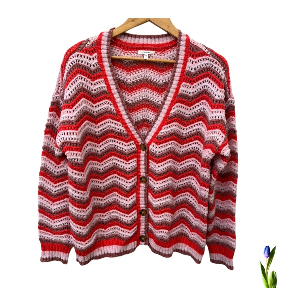 Maurices Red and Pink Chevron Cardigan
